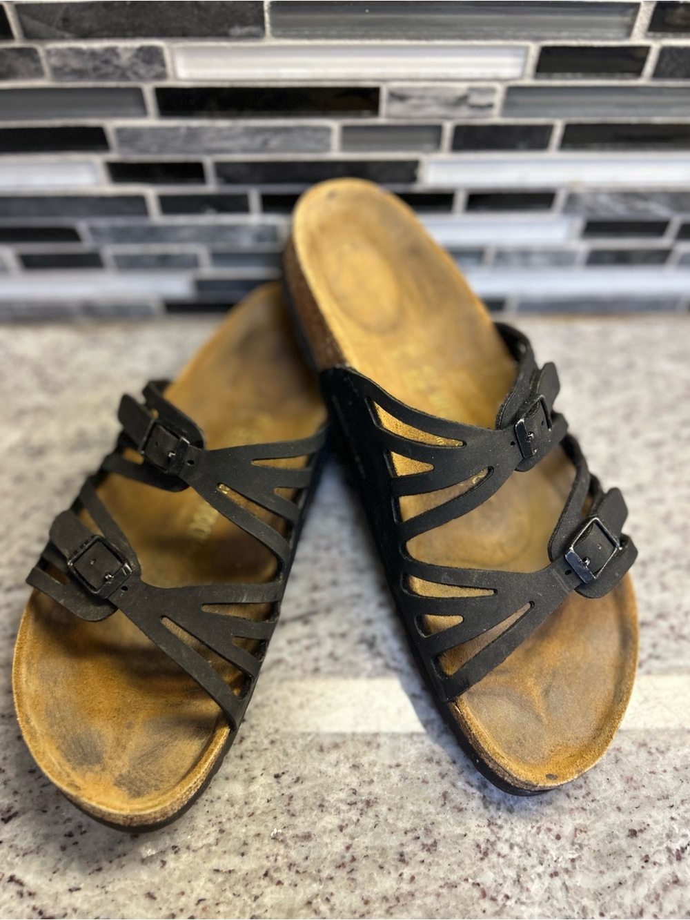 Birkenstock Granada Women's Black Strappy Buckle Slide Sandals size 10 (41)